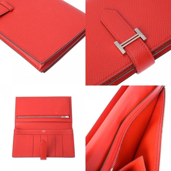 HERMES Bearn Souffl Rouge Tomato D around Vaux Epson Long Wallet - Picture 10 of 12